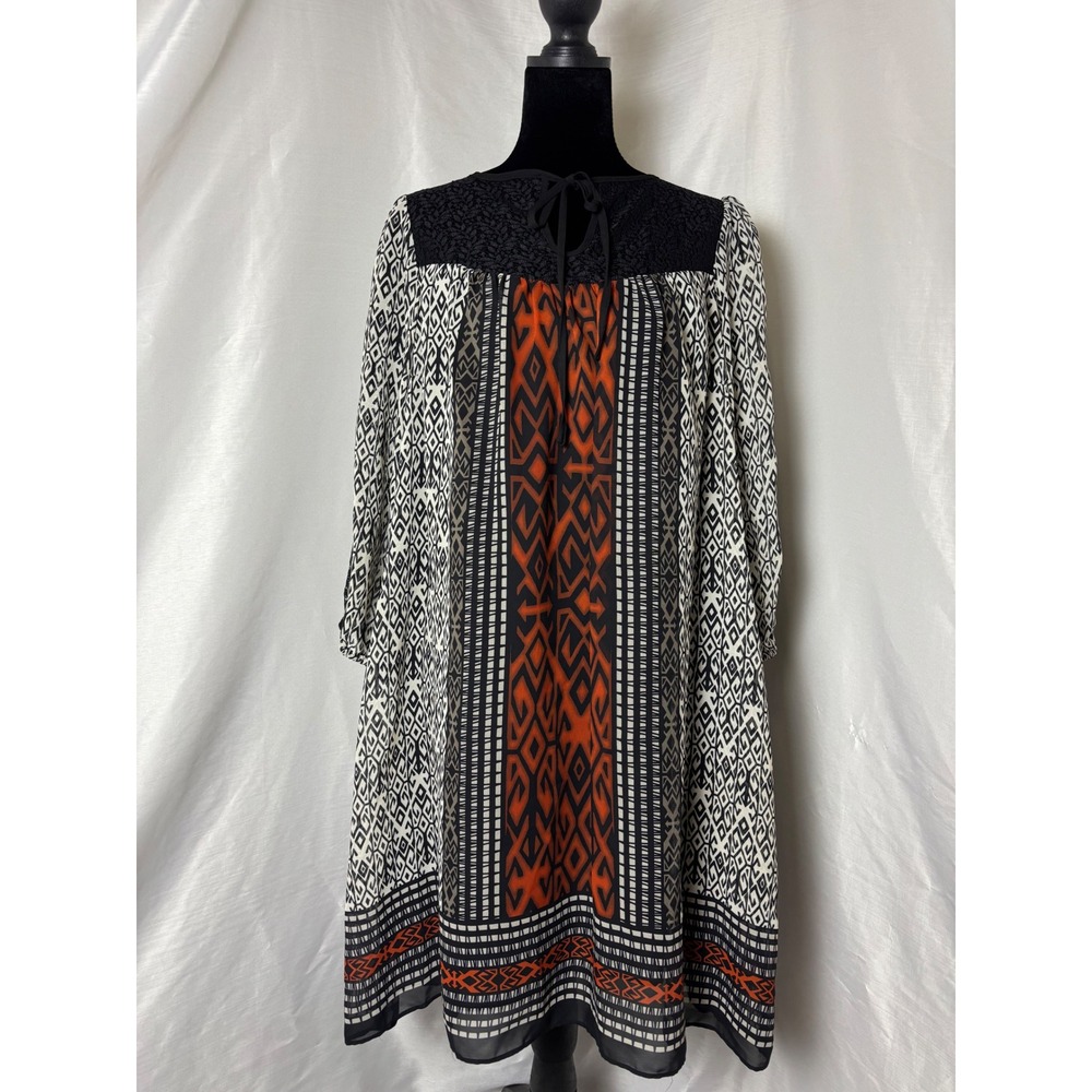 Gabby Skye Shift Dress Women 8 Orange Black Geometric Lace Boho Excellent